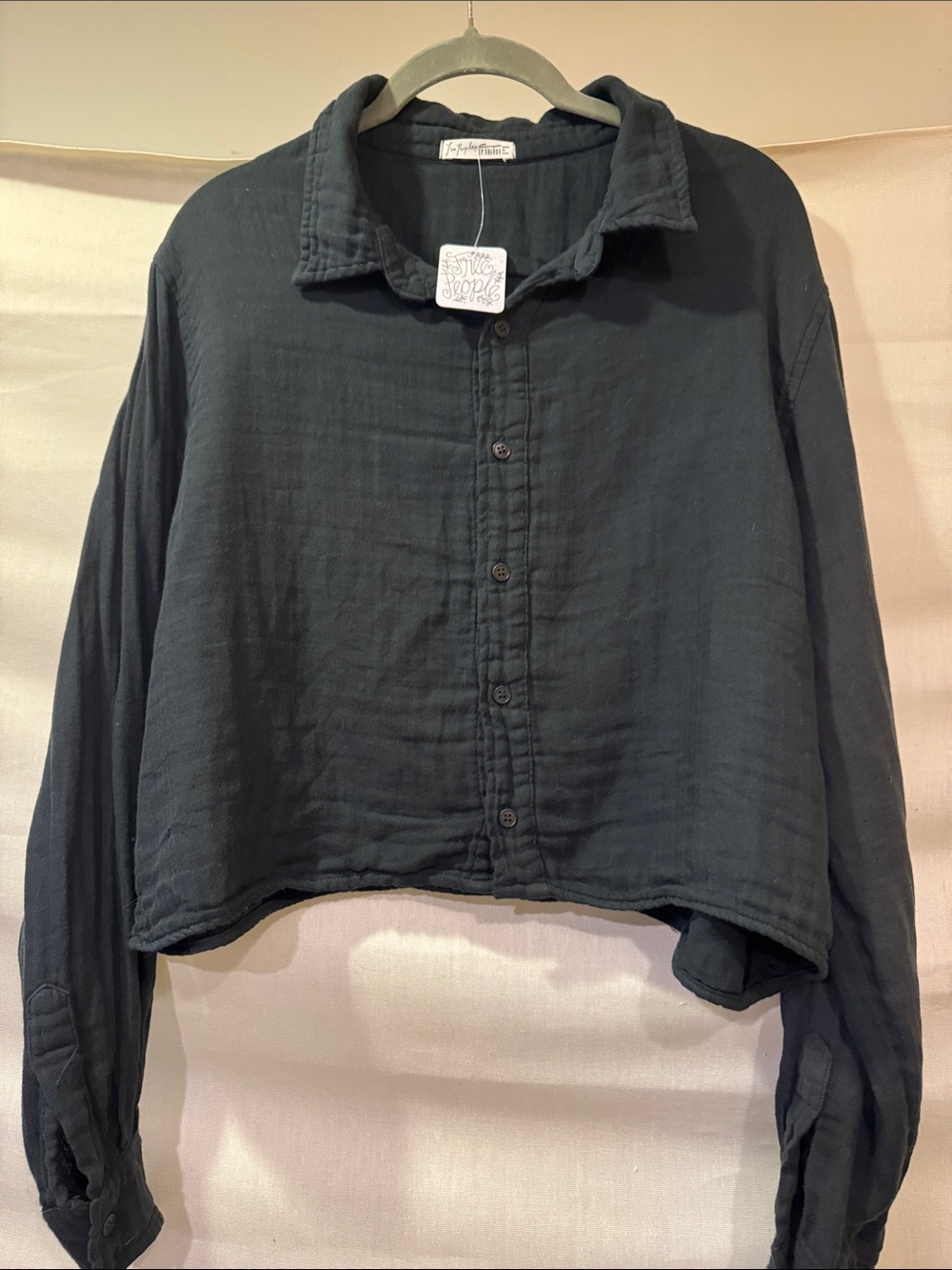 Free People X CP Shades Black Relaxed Button-Down Shirt Sz L. New With Tags